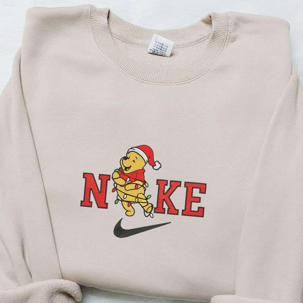 Winnie the Pooh Christmas Light x Nike Christmas Embroidered Sweatshirt Cartoon Christmas Embroidered Shirt Best Christmas Gift Ideas