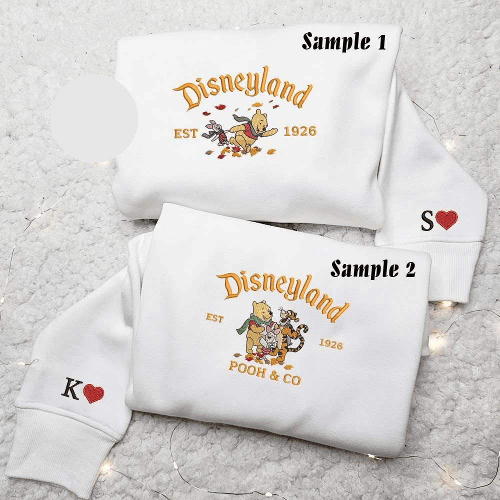Winnie The Pooh Disneyland Autumn Fall Embroidered Couples Shirts