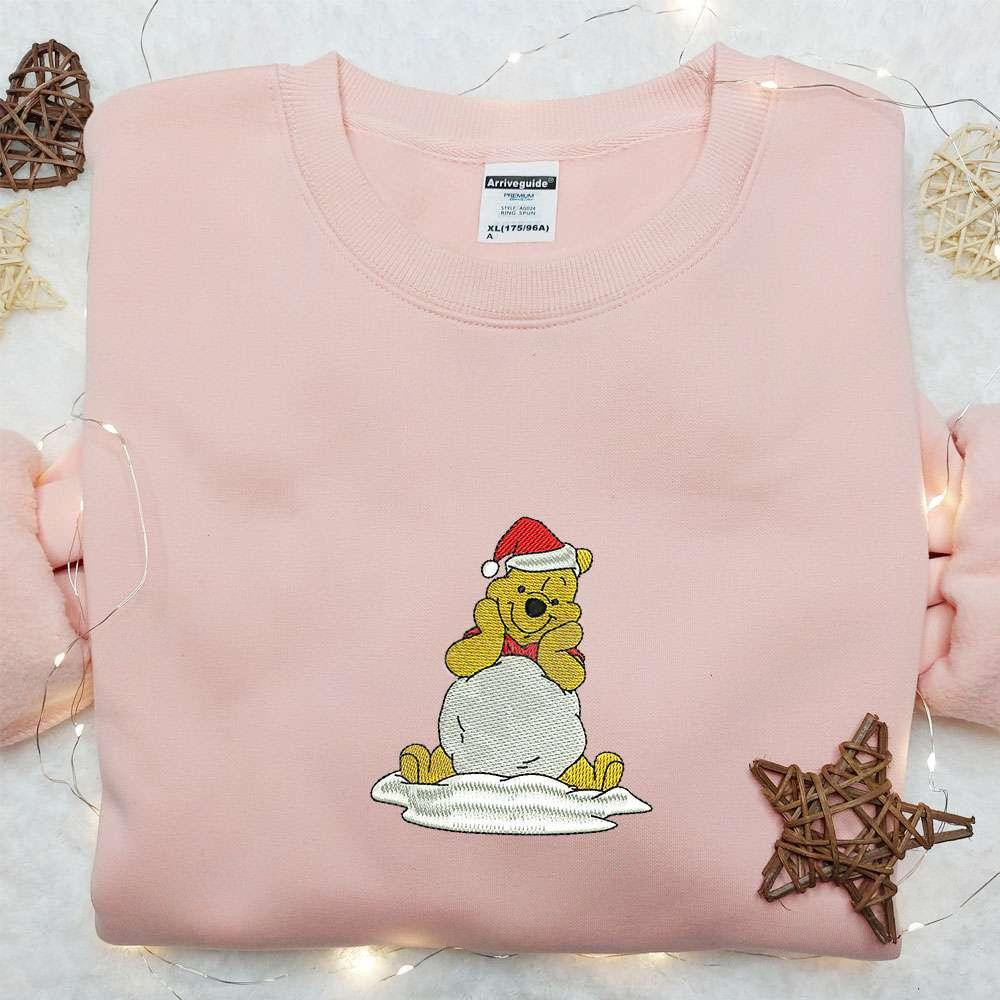 Winnie The Pooh In The Snow Embroidered Shirt Disney Characters Embroidered Hoodie Christmas Embroidered Shirt