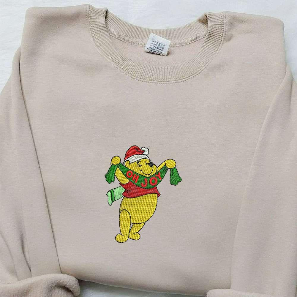 Winnie The Pooh Oh Joy Embroidered Shirt Disney Characters Embroidered Hoodie Christmas Embroidered Shirt