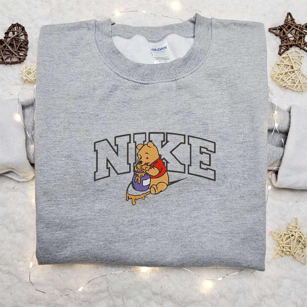Winnie the Pooh x Nike Cartoon Embroidered Sweatshirt Custom Nike Embroidered Shirt Best Christmas Gift Ideas