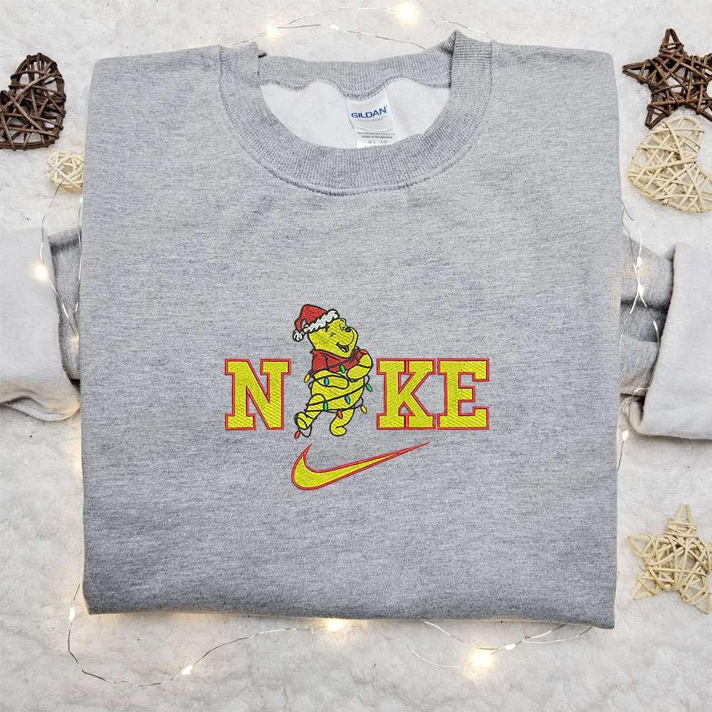 Winnie The Pooh Xmas x Nike Embroidered Shirt Christmas Embroidered Hoodie Best Gift Ideas For Family