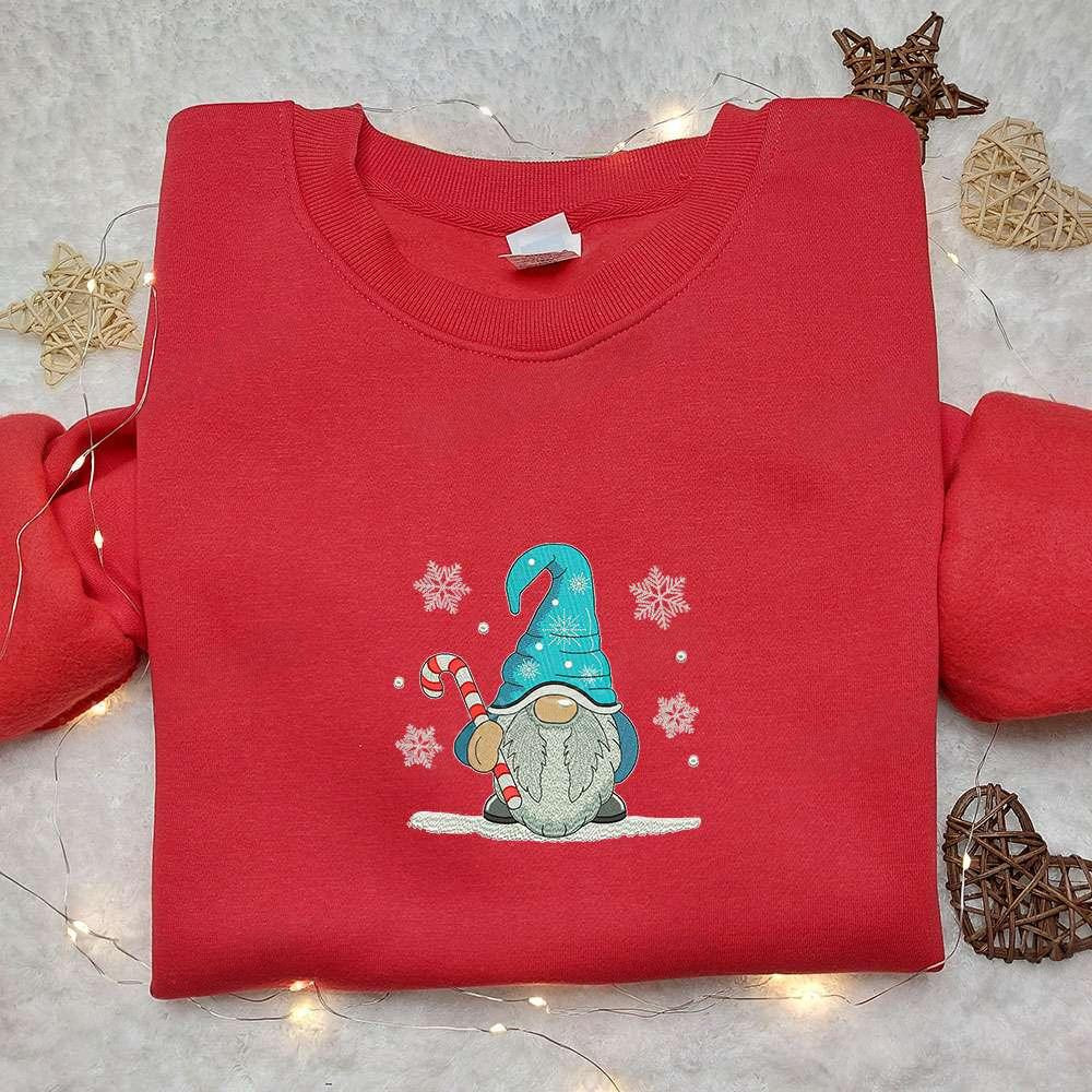 Winter Gnome With Candy Cane Embroidered Shirt Christmas Embroidered Hoodie Best Gifts For Family