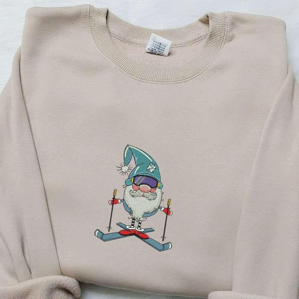 Winter Skiing Gnome Embroidered Shirt Christmas Embroidered Hoodie Best Gifts For Family