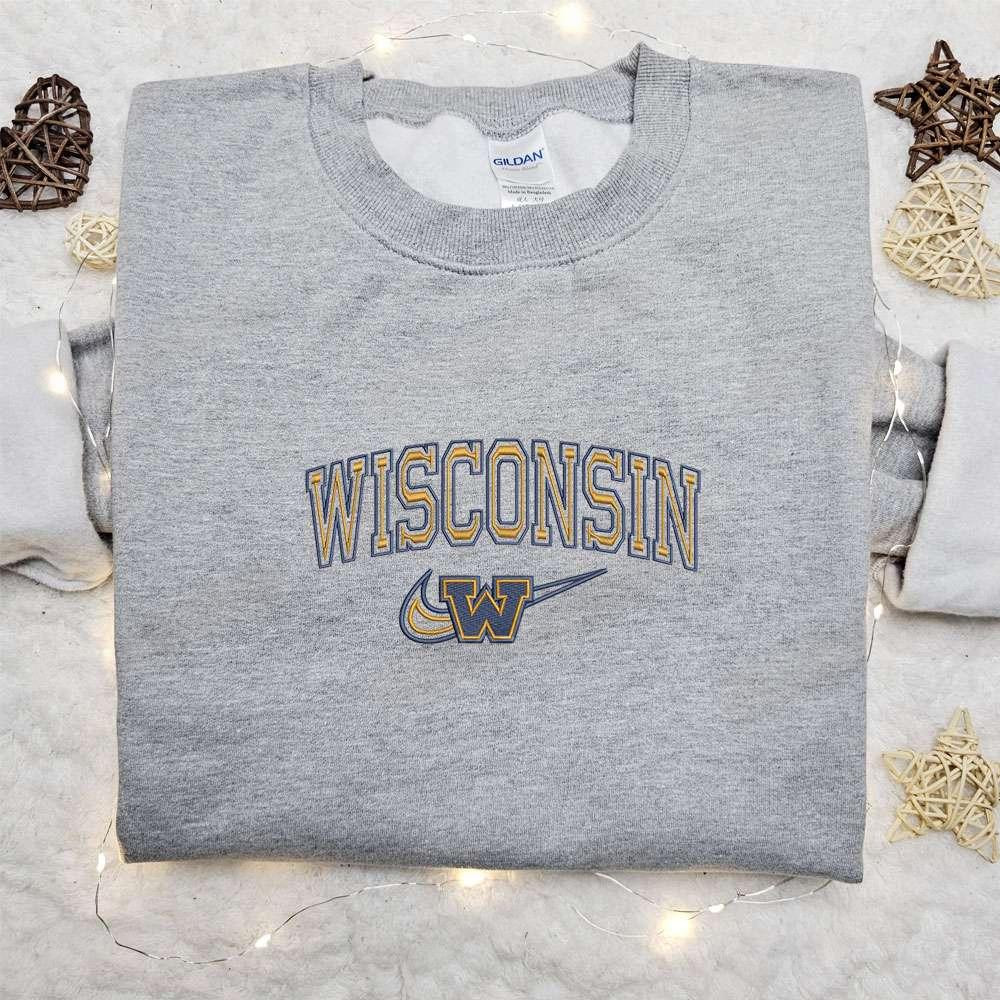 Wisconsin Badgers x Swoosh Embroidered Shirt NFL Sport Embroidered Hoodie Best Gift Ideas for Family