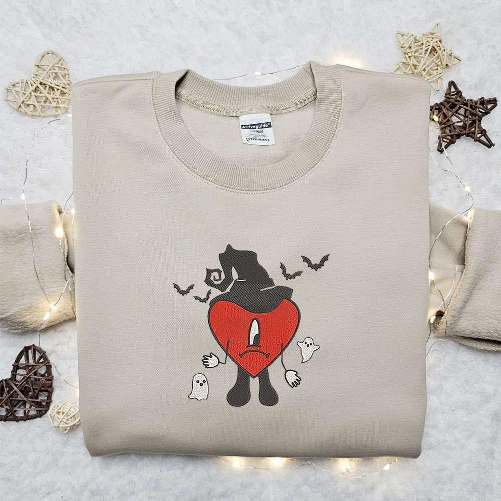 Witch Bad Bunny Embroidered Sweatshirt, Halloween Embroidered Hoodie, Best Gifts for Family