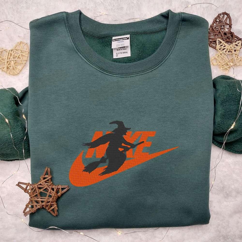 Witch x Nike Embroidered Shirt Nike Inspired Embroidered Hoodie Halloween Embroidered Sweatshirt