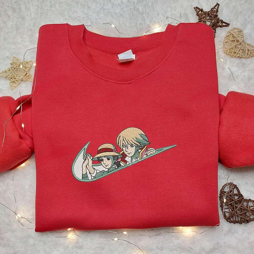 Wizard Howl And Sophie Hatter X Nike Swoosh Anime , Anime Embroidered T-shirt Sweatshirt Hoodie, Inspired Anime Movie, Best Gift for Anime Fans