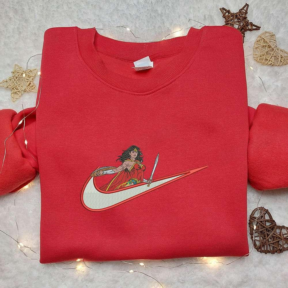 Wonder Woman x Nike Swoosh Anime Embroidered Hoodie Wonder Woman Embroidered Shirt Nike Inspired Embroidered Shirt