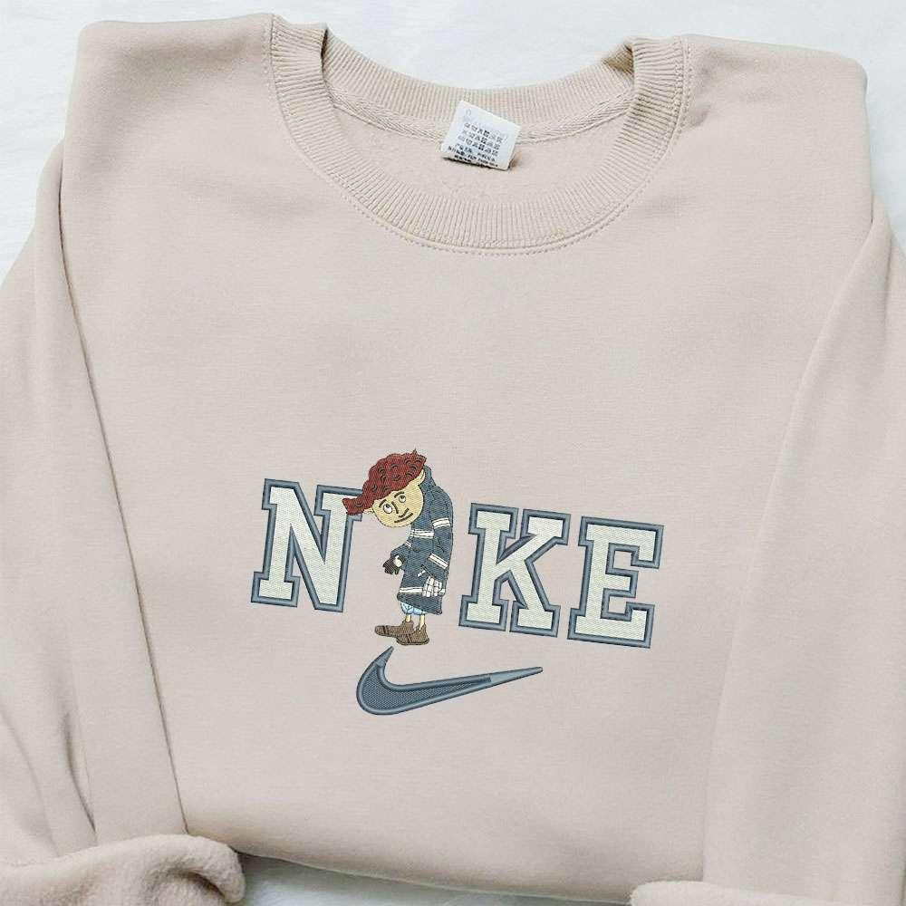 Wybie x Nike Swoosh Embroidered Shirt Coraline Cartoon Embroidered Hoodie Nike Inspired Embroidered Sweatshirt