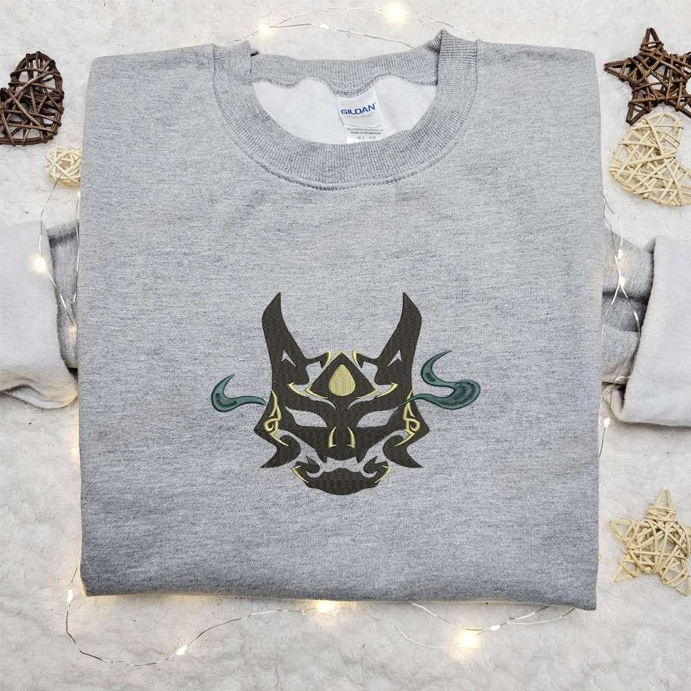 Xiao Yaksha Mask Embroidered Sweatshirt Video Game Characters Embroidered Hoodie Best Gift Ideas For Family