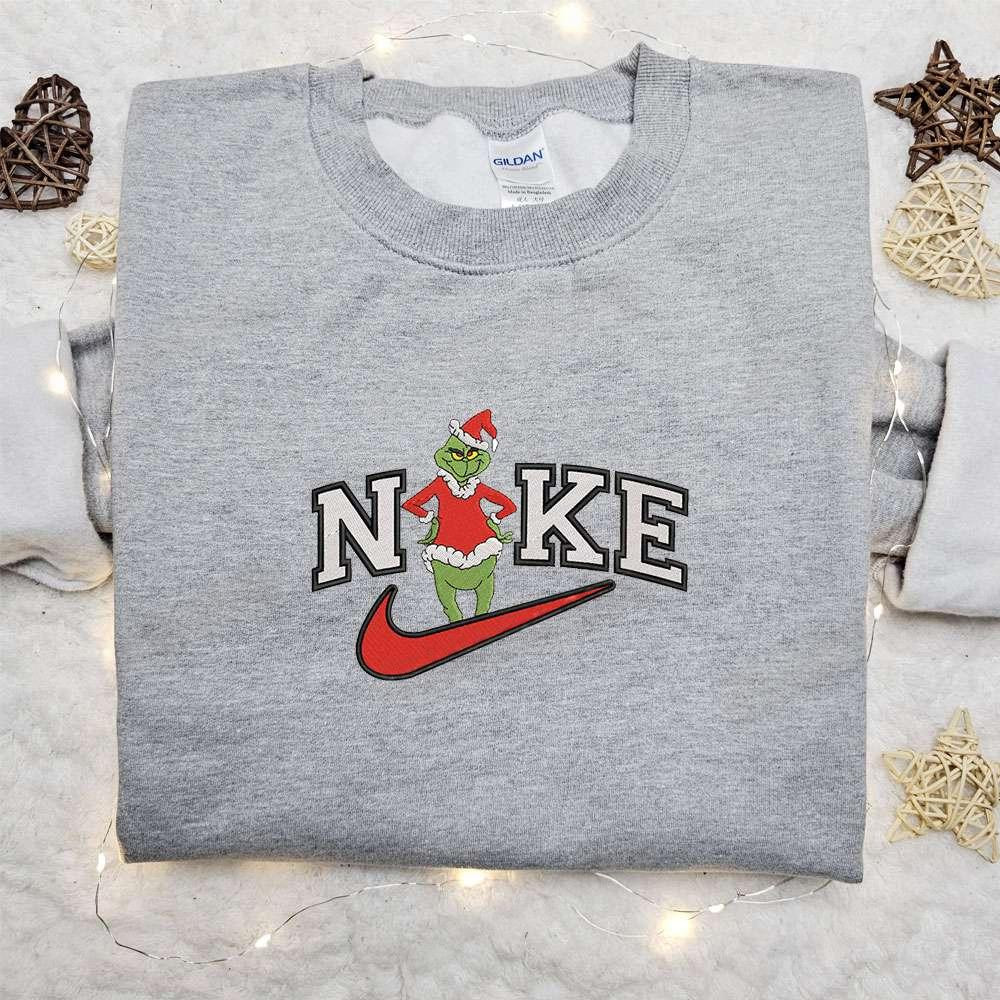Xmas Grinch x Nike Movie Embroidered Sweatshirt Christmas Embroidered Shirt Best Christmas Gift Ideas for Family