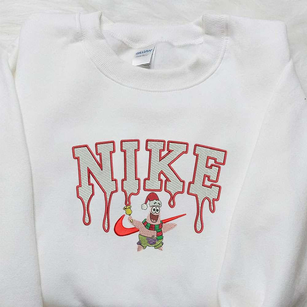 Xmas Patrick Star x Nike Embroidered Sweatshirt SpongeBob SquarePants 4D Cartoon Christmas Gift for Family