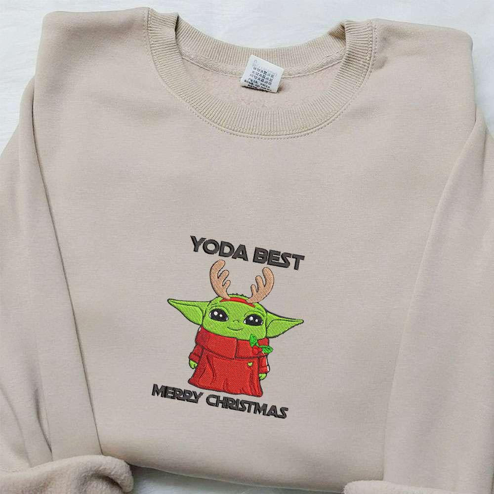 Yoda Best Merry Christmas Embroidered Shirt Christmas Embroidered Hoodie Best Gifts For Family