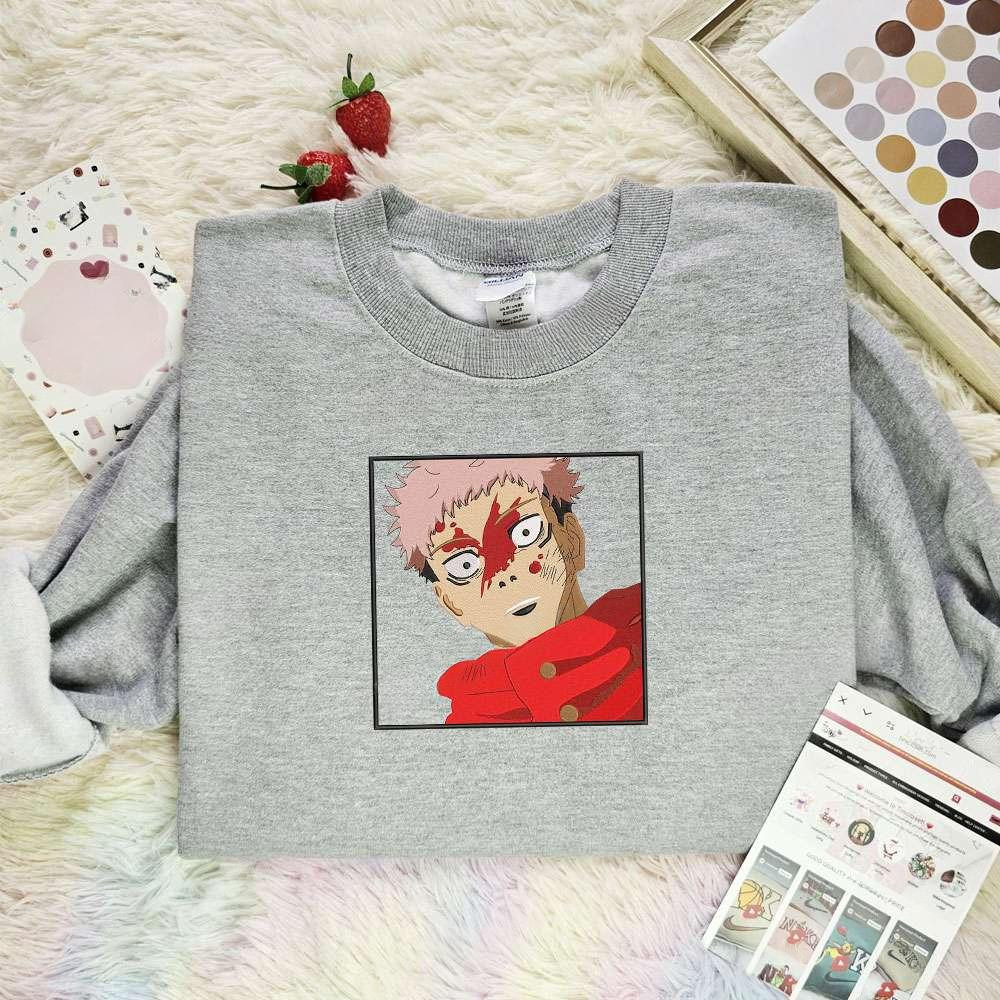Yuji Itadori Jujutsu Kaisen Anime Embroidered Shirt , Anime Embroidered T-shirt Sweatshirt Hoodie, Inspired Anime Movie, Best Gift for Anime Fans