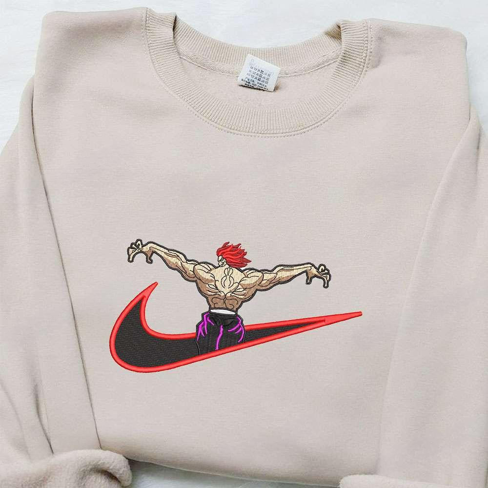 Yujiro Hanma X Nike Swoosh Anime , Anime Embroidered T-shirt Sweatshirt Hoodie, Inspired Anime Movie, Best Gift for Anime Fans