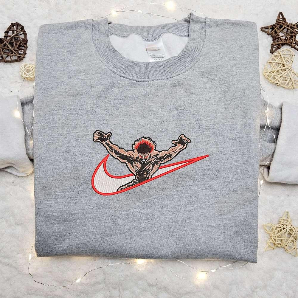 Yujiro Hanma X Nike Swoosh Anime , Anime Embroidered T-shirt Sweatshirt Hoodie, Inspired Anime Movie, Best Gift for Anime Fans