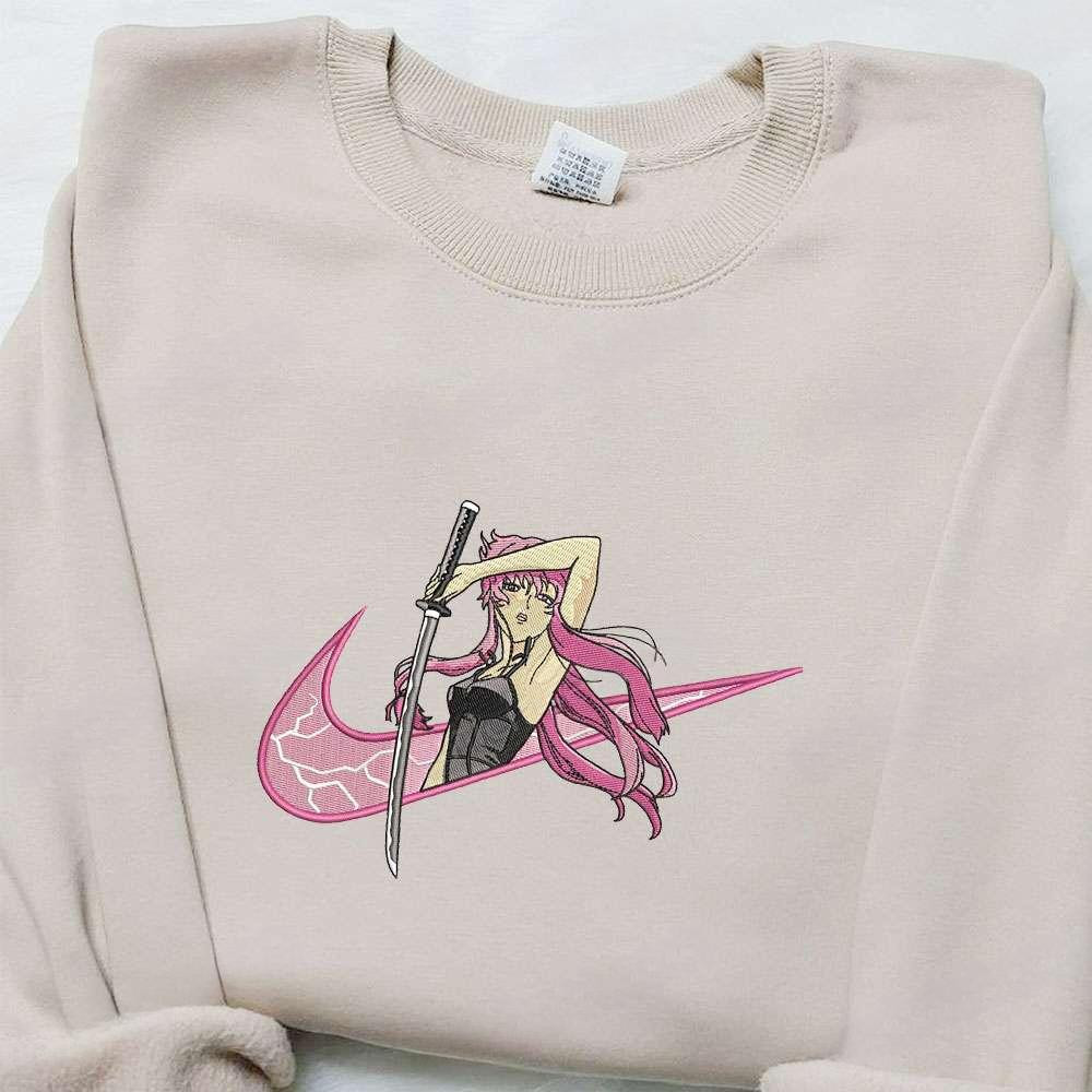 Yuno Gasai X Swoosh Anime Embroidered Sweatshirt Future Diary , Anime Embroidered T-shirt Sweatshirt Hoodie, Inspired Anime Movie, Best Gift for Anime Fans