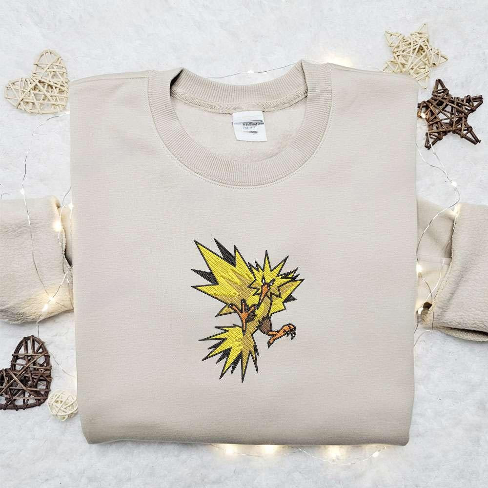 Zapdos Pokemon Anime Embroidered Shirt , Anime Embroidered T-shirt Sweatshirt Hoodie, Inspired Anime Movie, Best Gift for Anime Fans