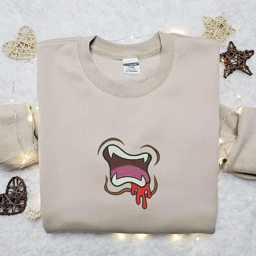 Zombie Mouth Embroidered Sweatshirt Halloween Embroidered Hoodie Best Halloween Gift Ideas