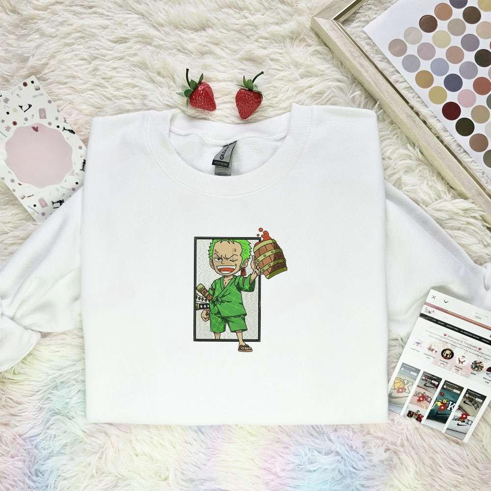 Zoro Drink Beer One Piece Anime Embroidered Shirt E5 , Anime Embroidered T-shirt Sweatshirt Hoodie, Inspired Anime Movie, Best Gift for Anime Fans