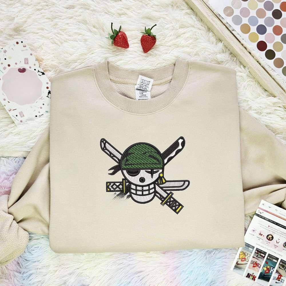 Zoro Jolly Roger One Piece Anime , Anime Embroidered T-shirt Sweatshirt Hoodie, Inspired Anime Movie, Best Gift for Anime Fans