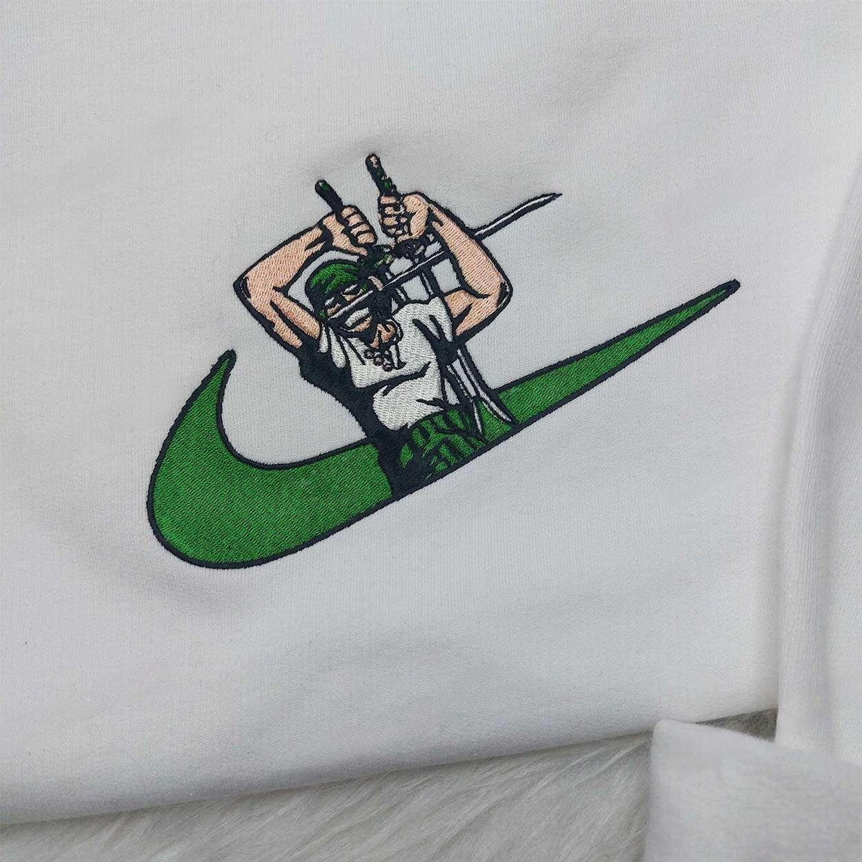 Zoro One Piece Nike Swoosh Shirt One Piece Nike Sweatshirt Anime , Anime Embroidered T-shirt Sweatshirt Hoodie, Inspired Anime Movie, Best Gift for Anime Fans