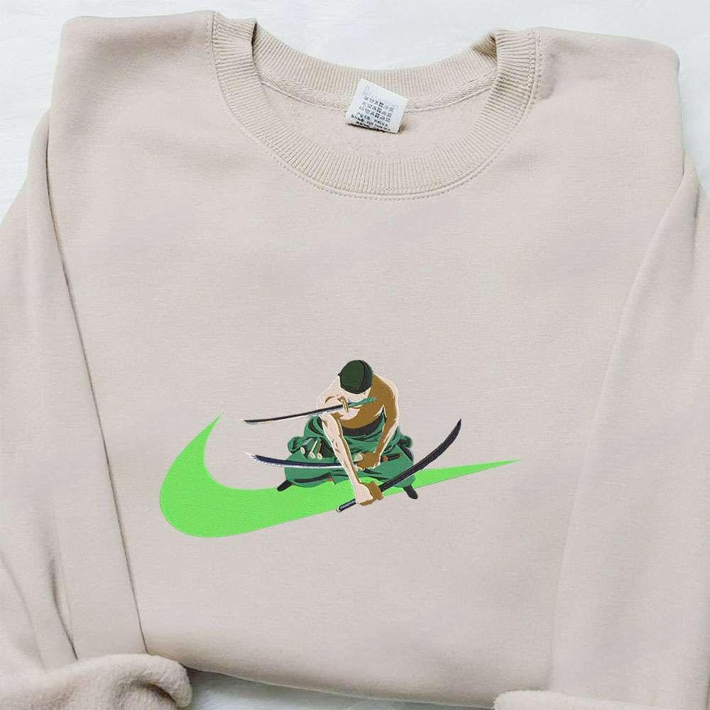 Zoro One Piece X Swoosh Anime , Anime Embroidered T-shirt Sweatshirt Hoodie, Inspired Anime Movie, Best Gift for Anime Fans
