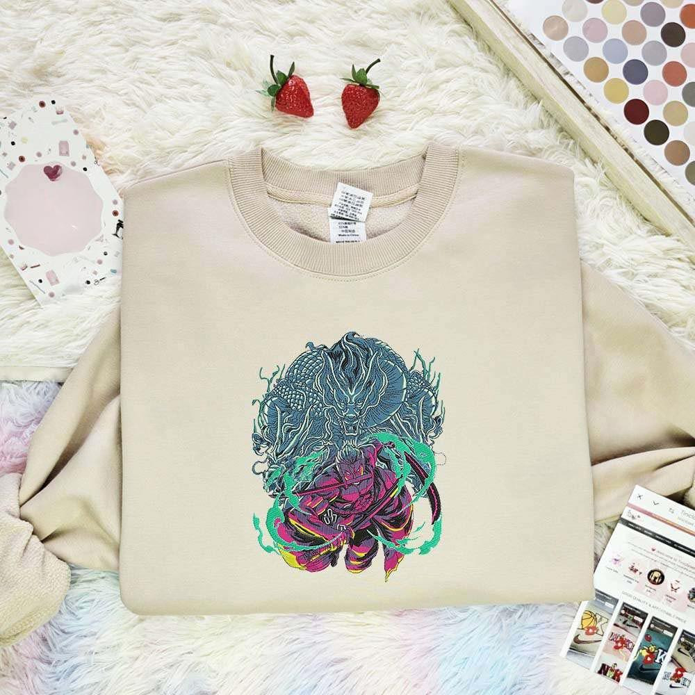 Zoro With Dragon , Anime Embroidered T-shirt Sweatshirt Hoodie, Inspired Anime Movie, Best Gift for Anime Fans