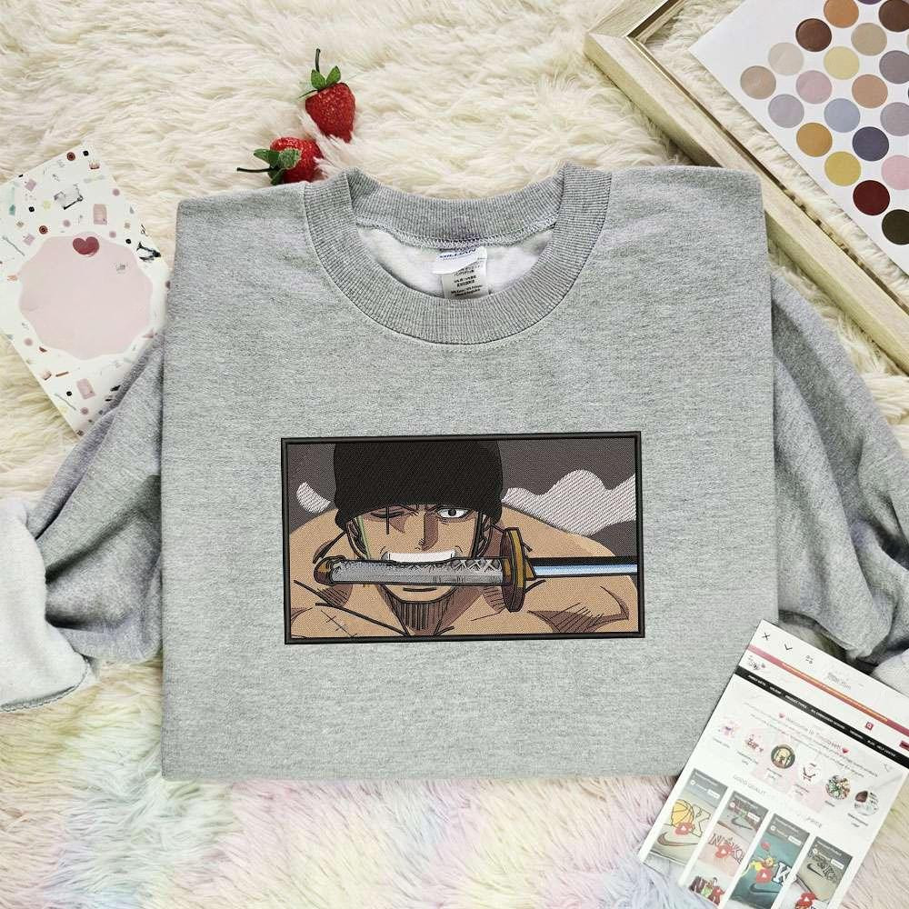 Zoro With Sword One Piece Anime , Anime Embroidered T-shirt Sweatshirt Hoodie, Inspired Anime Movie, Best Gift for Anime Fans