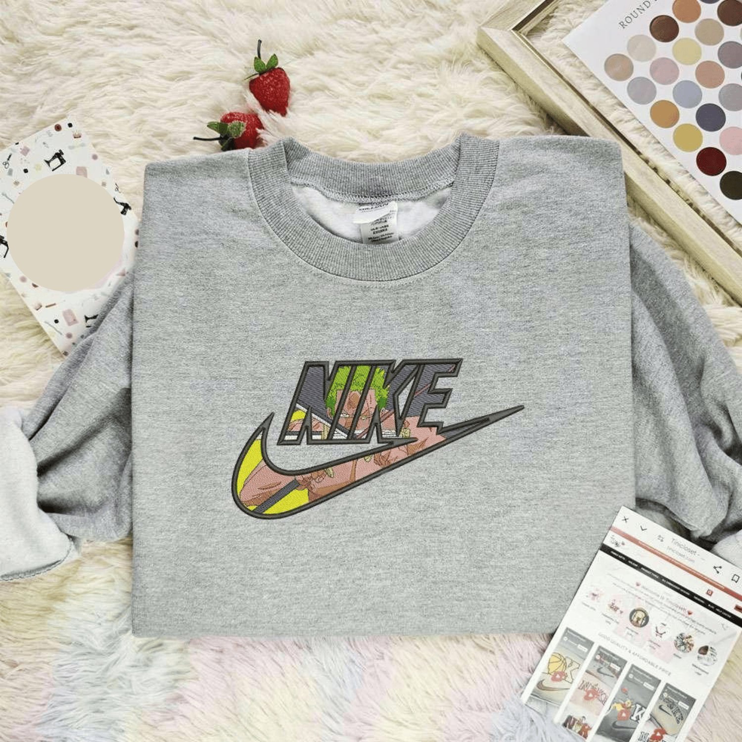 Zoro X Nike Embroidered Shirt One Piece Anime Embroidered Hoodie, Inspired Anime Movie, Best Gift for Anime Fans