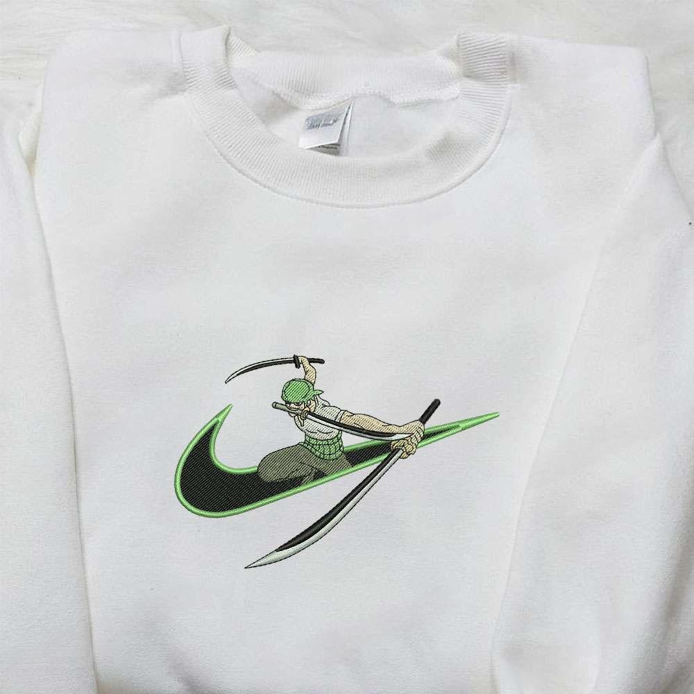 Zoro X Nike Swoosh , Anime Embroidered T-shirt Sweatshirt Hoodie, Inspired Anime Movie, Best Gift for Anime Fans